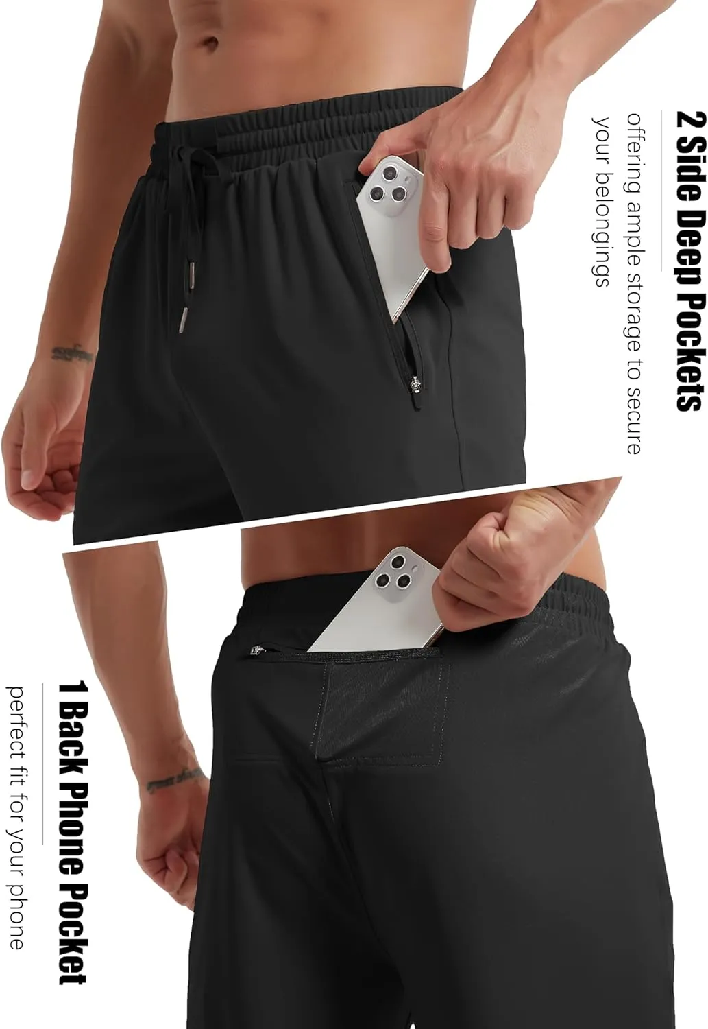 Men's Athletic Jogging Hiking Pants Lightweight Quick Dry Pants Gym Running Sweatpants Workout with Zipper Pockets
