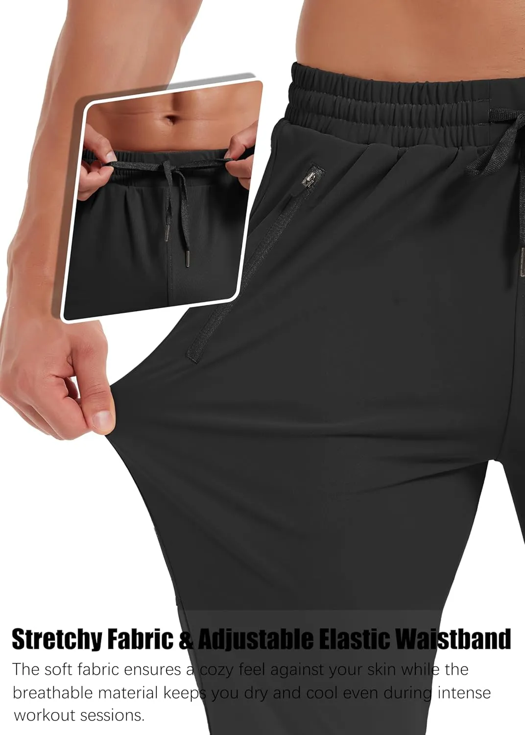 Men's Athletic Jogging Hiking Pants Lightweight Quick Dry Pants Gym Running Sweatpants Workout with Zipper Pockets