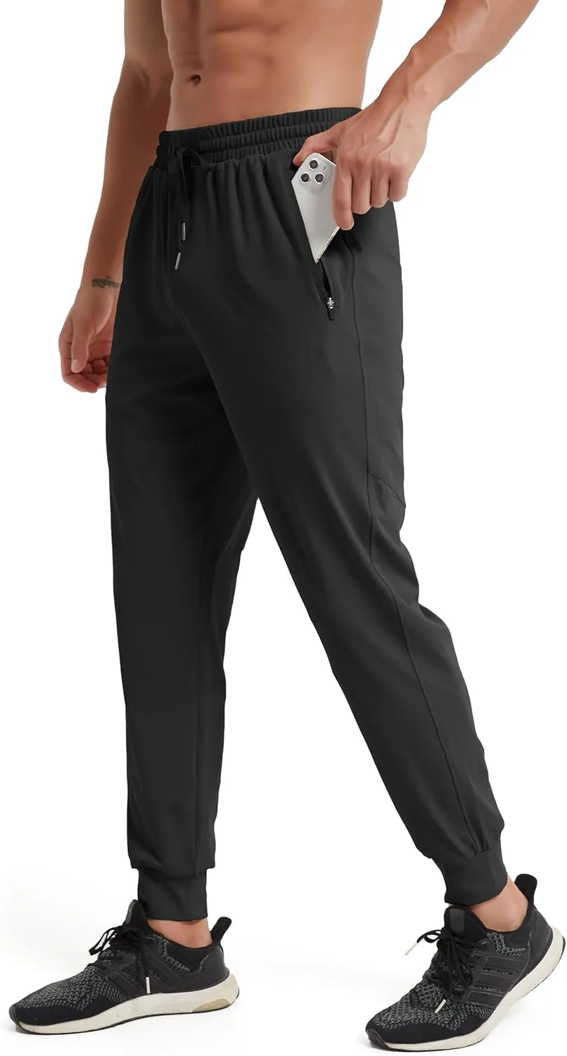 Men's Athletic Jogging Hiking Pants Lightweight Quick Dry Pants Gym Running Sweatpants Workout with Zipper Pockets