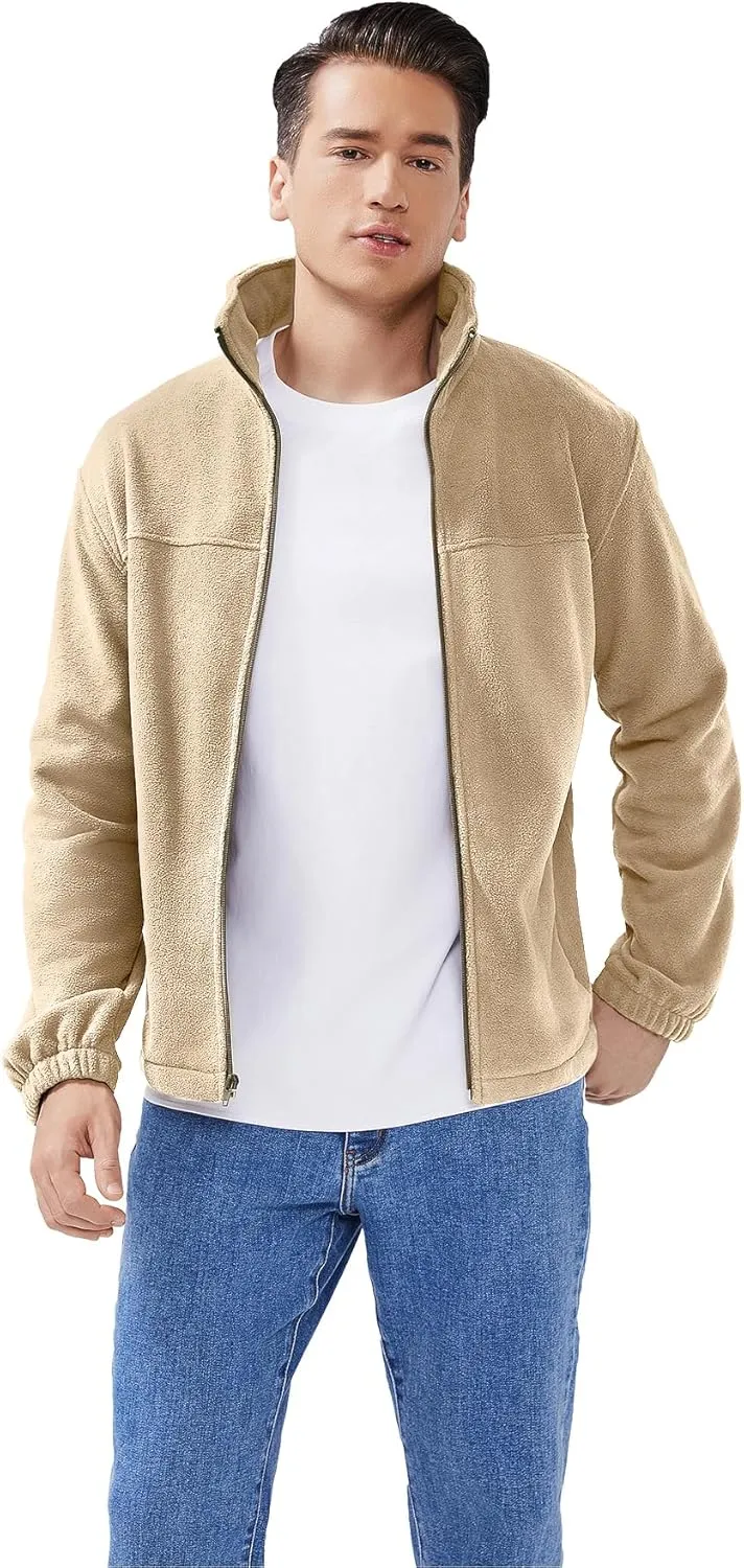 Men's Casual Outdoor Fleece Zip Jacket Long Sleeve Warm Winter Coat for Men with Zip Pocket
