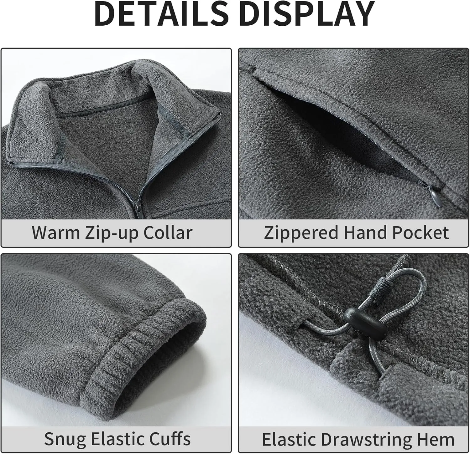 Men's Casual Outdoor Fleece Zip Jacket Long Sleeve Warm Winter Coat for Men with Zip Pocket