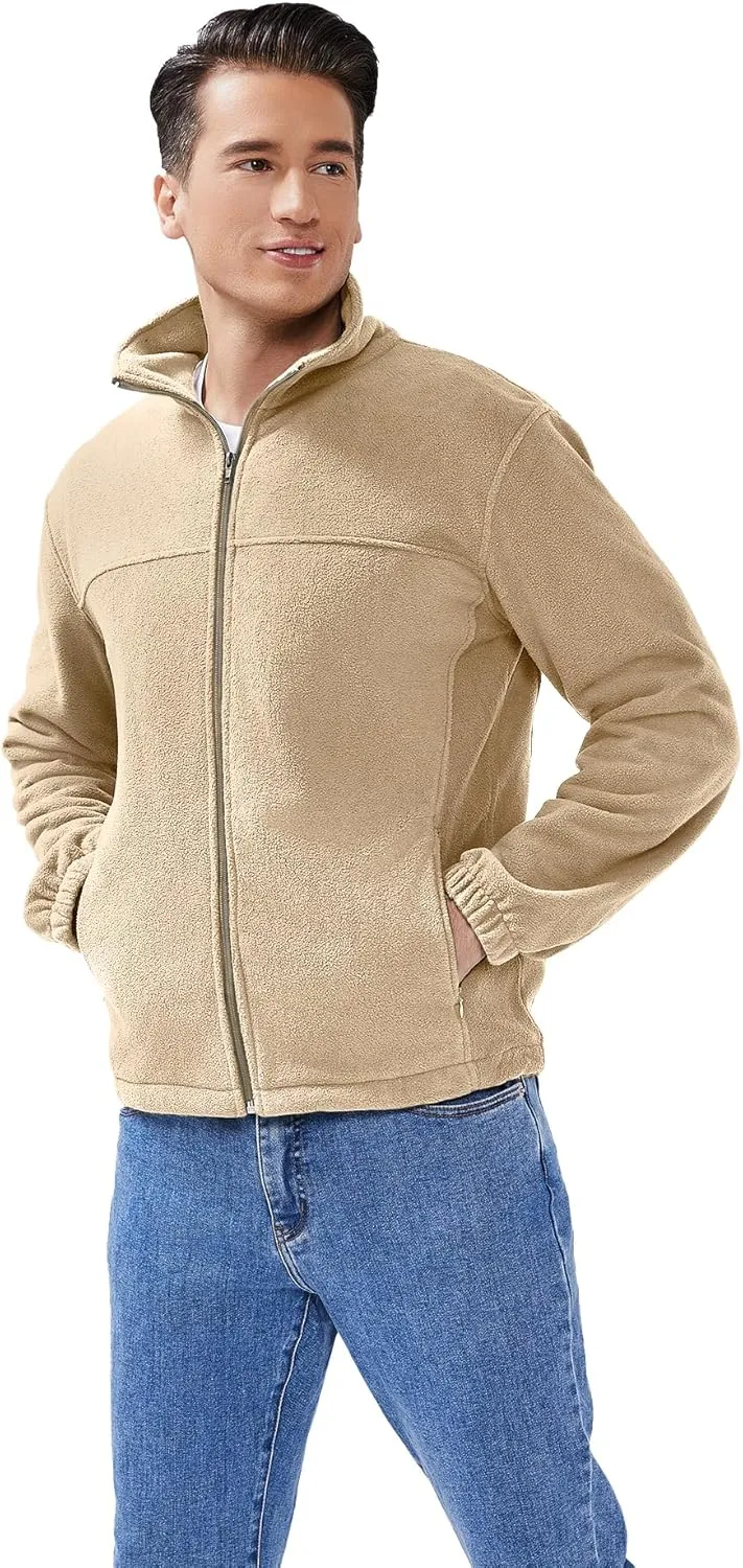 Men's Casual Outdoor Fleece Zip Jacket Long Sleeve Warm Winter Coat for Men with Zip Pocket