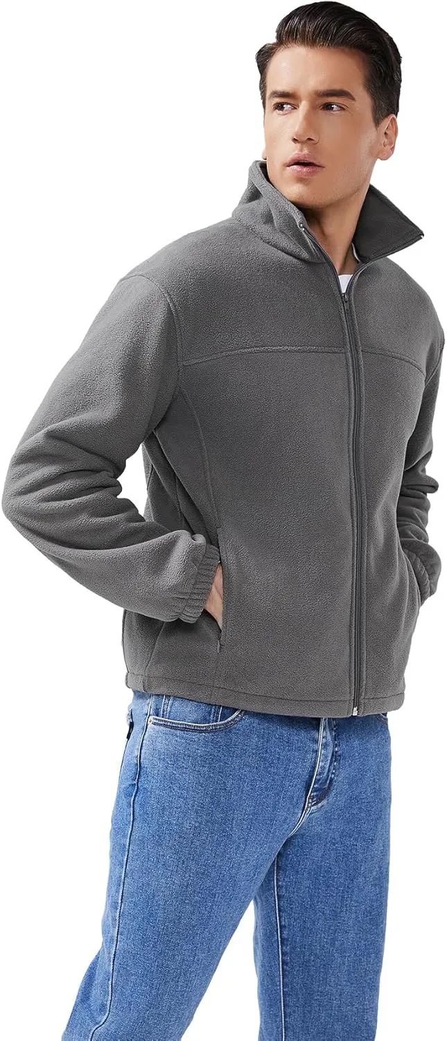 Men's Casual Outdoor Fleece Zip Jacket Long Sleeve Warm Winter Coat for Men with Zip Pocket
