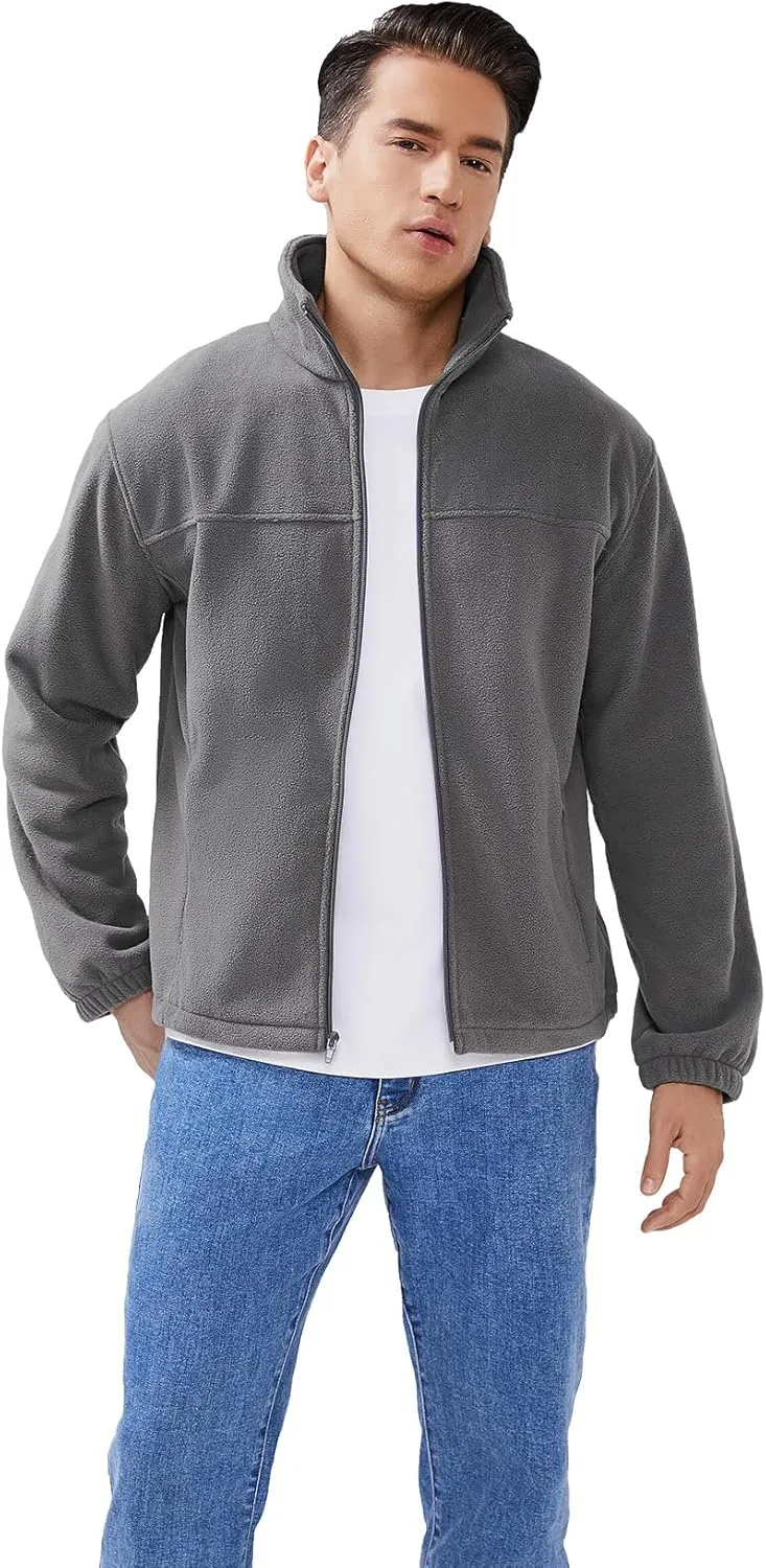 Men's Casual Outdoor Fleece Zip Jacket Long Sleeve Warm Winter Coat for Men with Zip Pocket