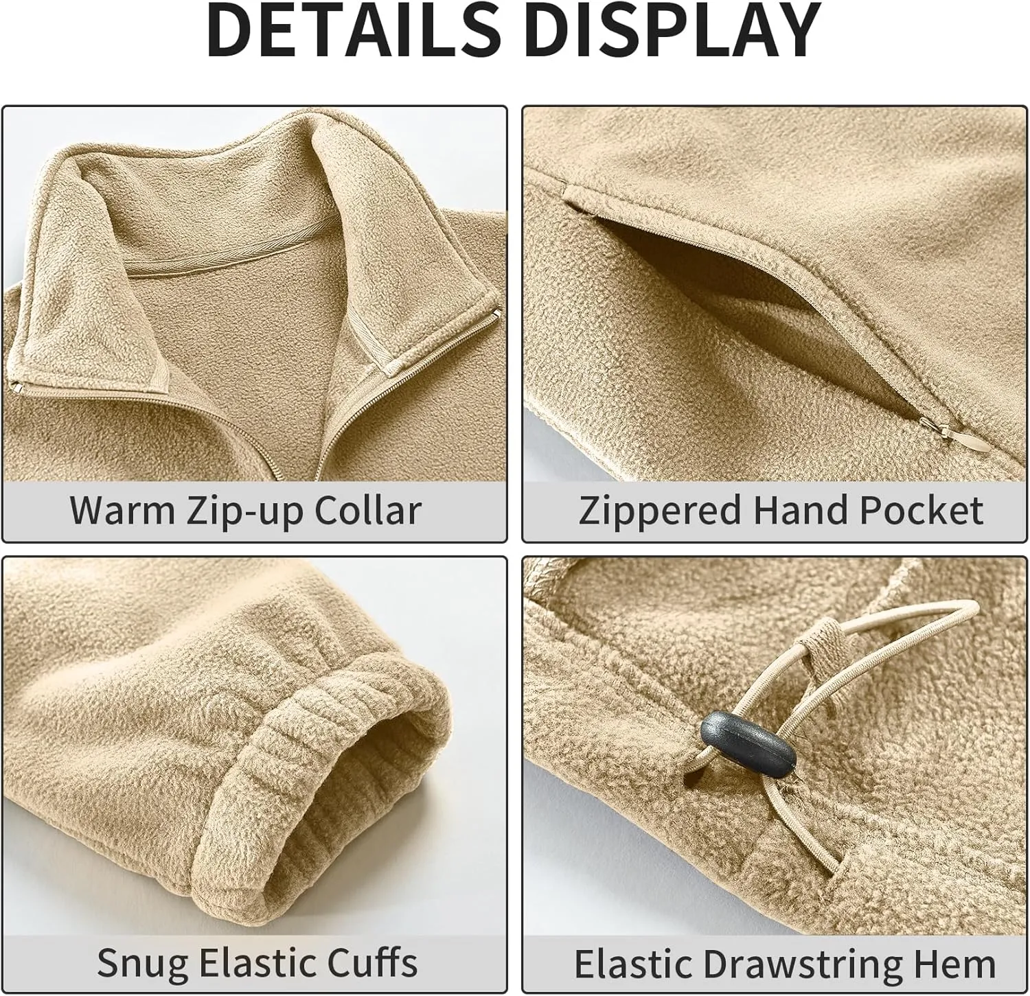 Men's Casual Outdoor Fleece Zip Jacket Long Sleeve Warm Winter Coat for Men with Zip Pocket