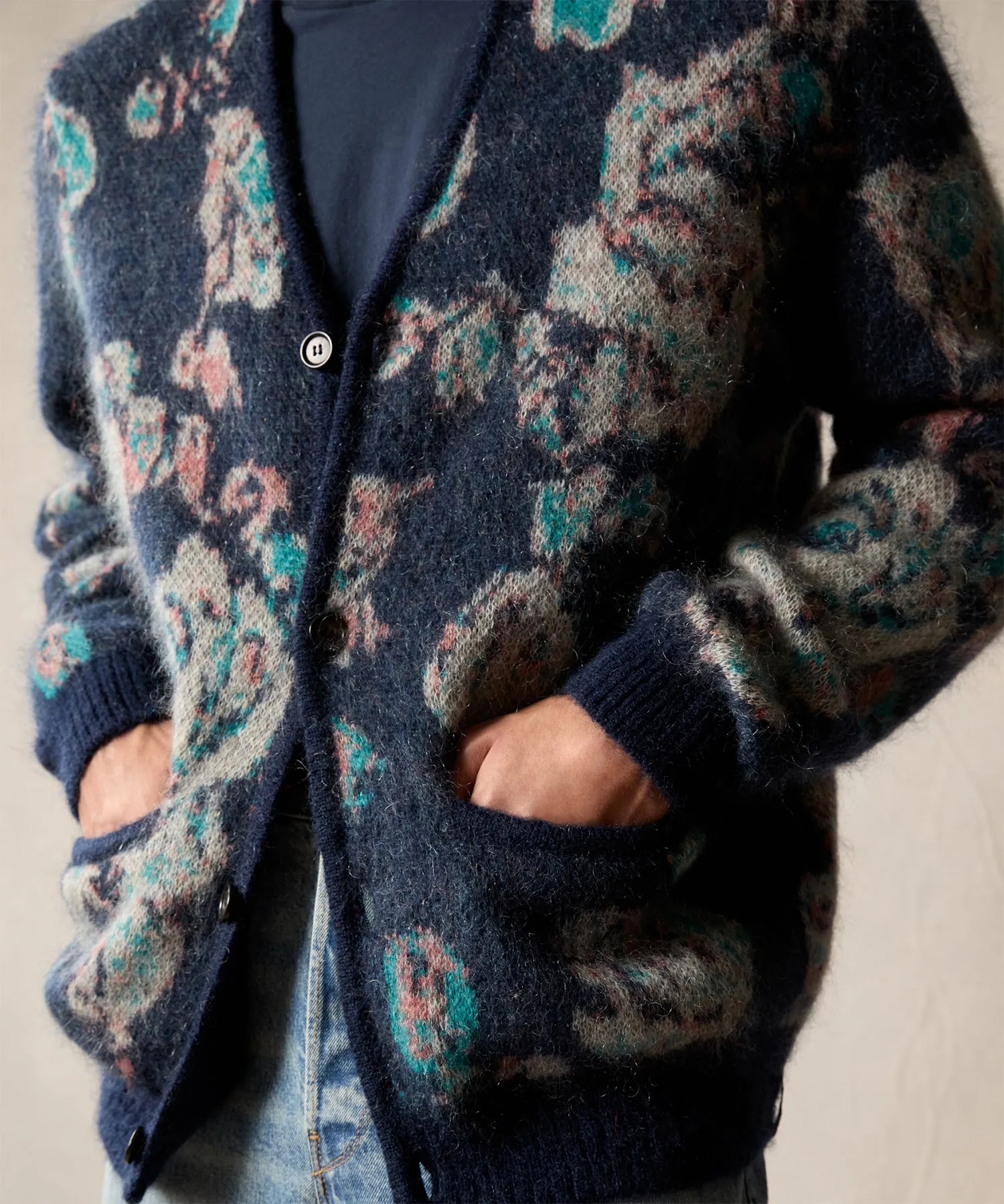 Mohair Floral Cardigan in Dark Harbor