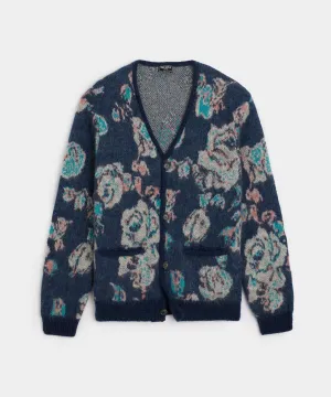 Mohair Floral Cardigan in Dark Harbor