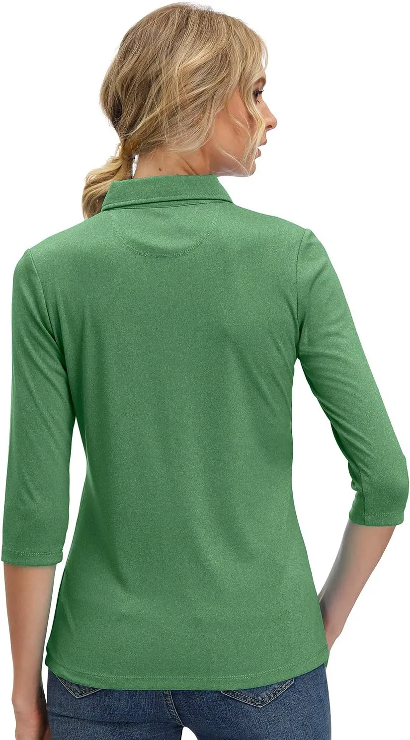 MOHEEN Women's Polo Shirt UPF 50  Quick Dry Moisture Wicking 3/4 Sleeve Golf Sun Shirts Athletic Casual Work S-2XL