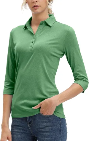 MOHEEN Women's Polo Shirt UPF 50  Quick Dry Moisture Wicking 3/4 Sleeve Golf Sun Shirts Athletic Casual Work S-2XL