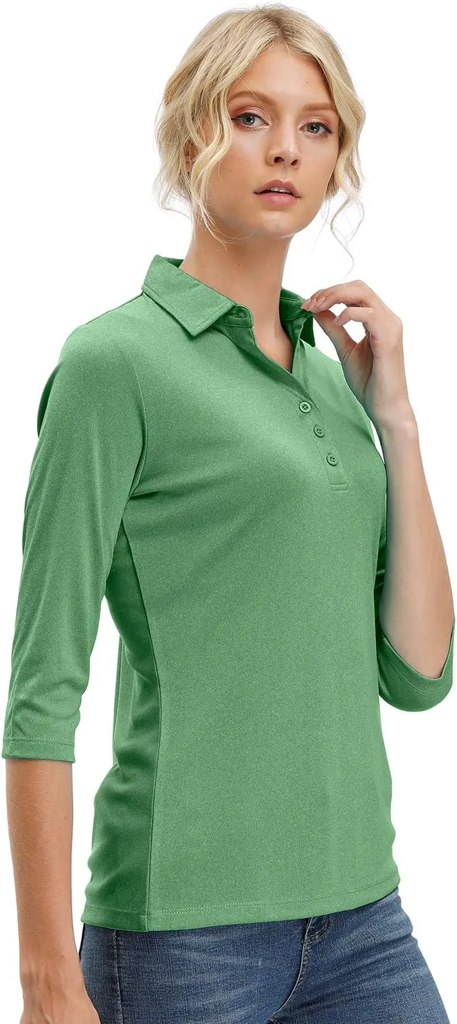 MOHEEN Women's Polo Shirt UPF 50  Quick Dry Moisture Wicking 3/4 Sleeve Golf Sun Shirts Athletic Casual Work S-2XL