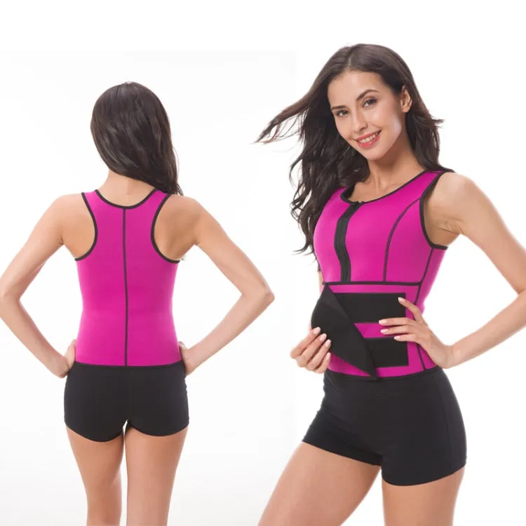 Neoprene Corset Yoga Vest Sweat Suit Postpartum Belly Belt, Size:L(Rose Red)