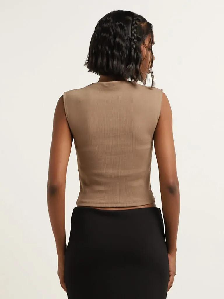 Nuon Brown Ribbed T-Shirt