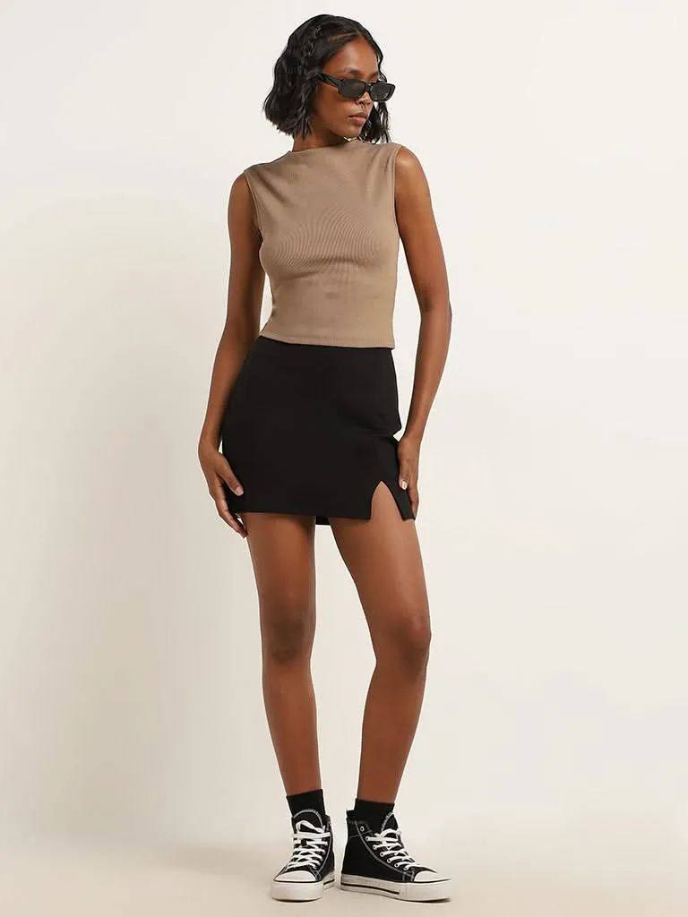 Nuon Brown Ribbed T-Shirt