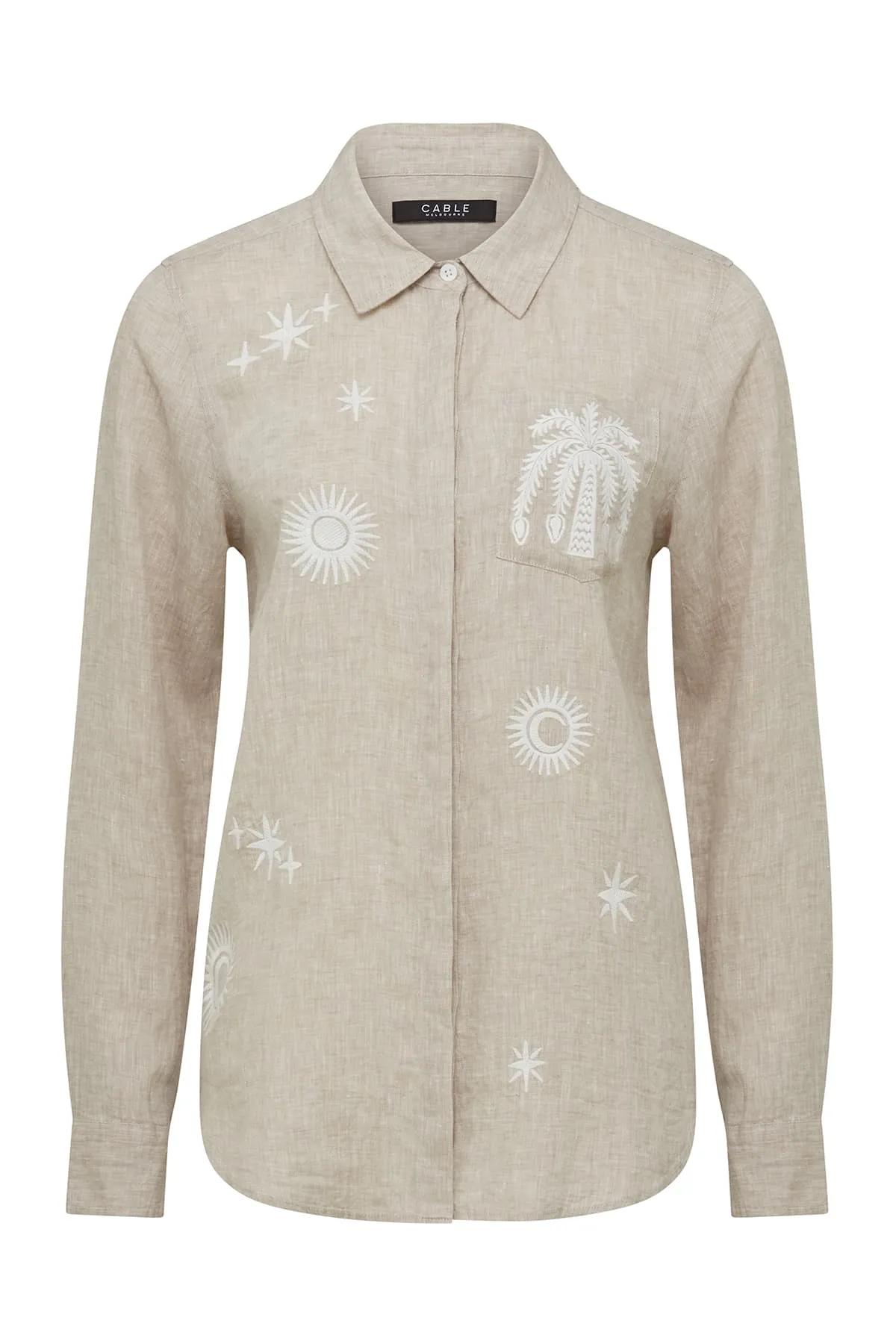 Palm Linen Embroidered Shirt - Natural Marle
