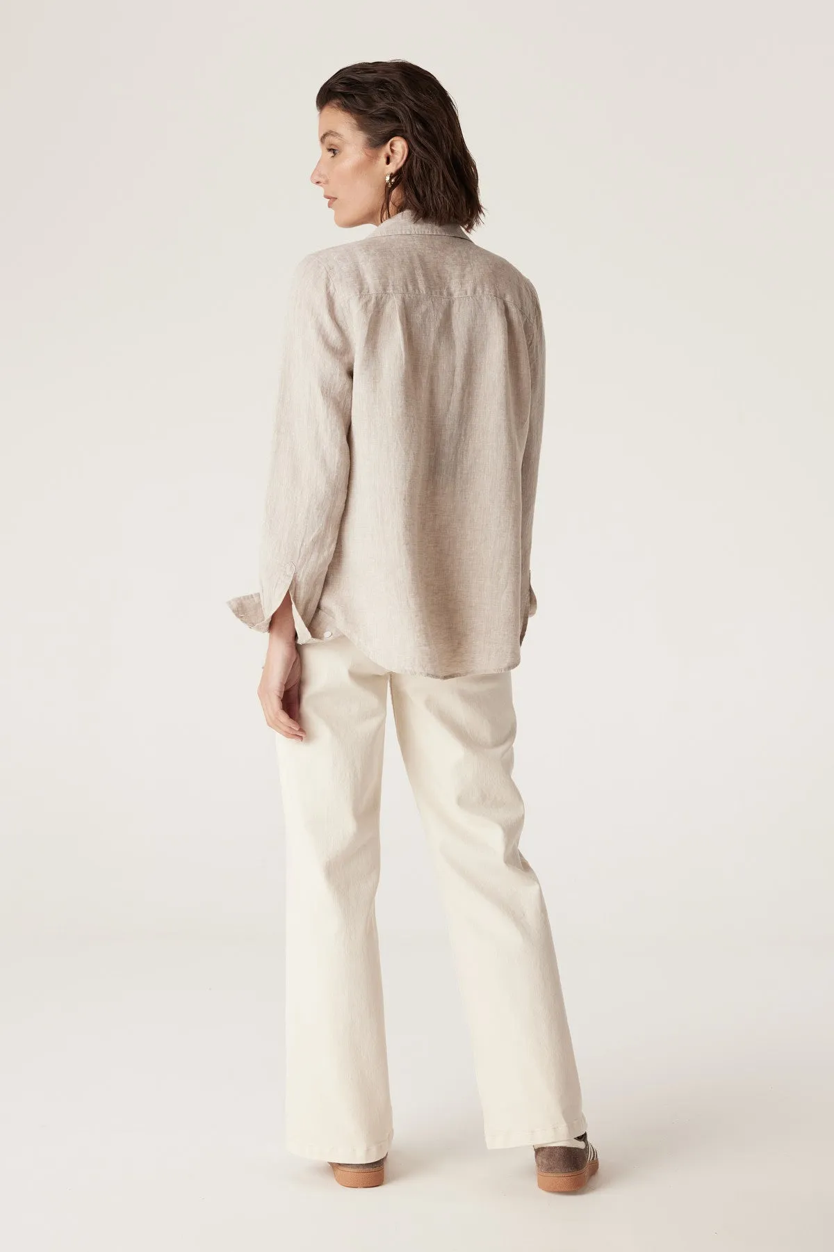 Palm Linen Embroidered Shirt - Natural Marle