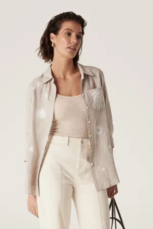 Palm Linen Embroidered Shirt - Natural Marle