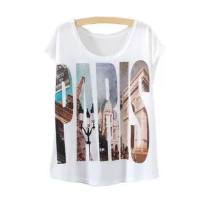 Paris Letter Printed Short Sleeve Tees
