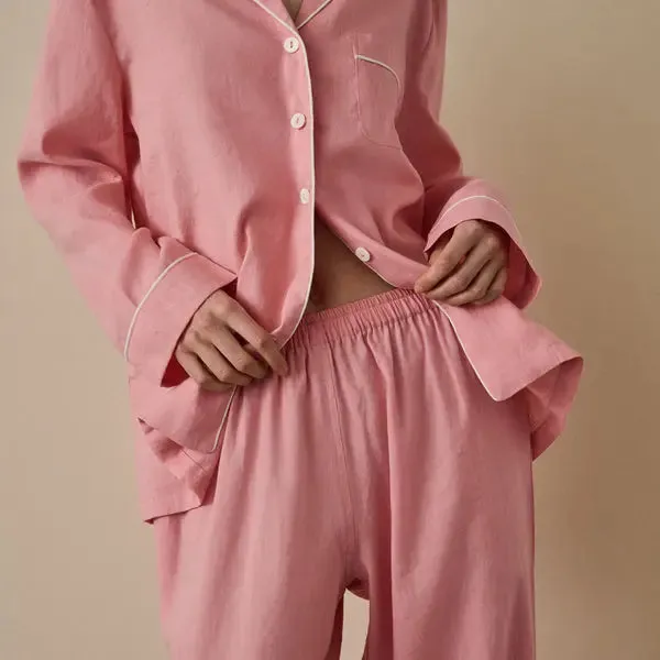 Pink Bloom Linen & Tencel Pyjama Trouser Set
