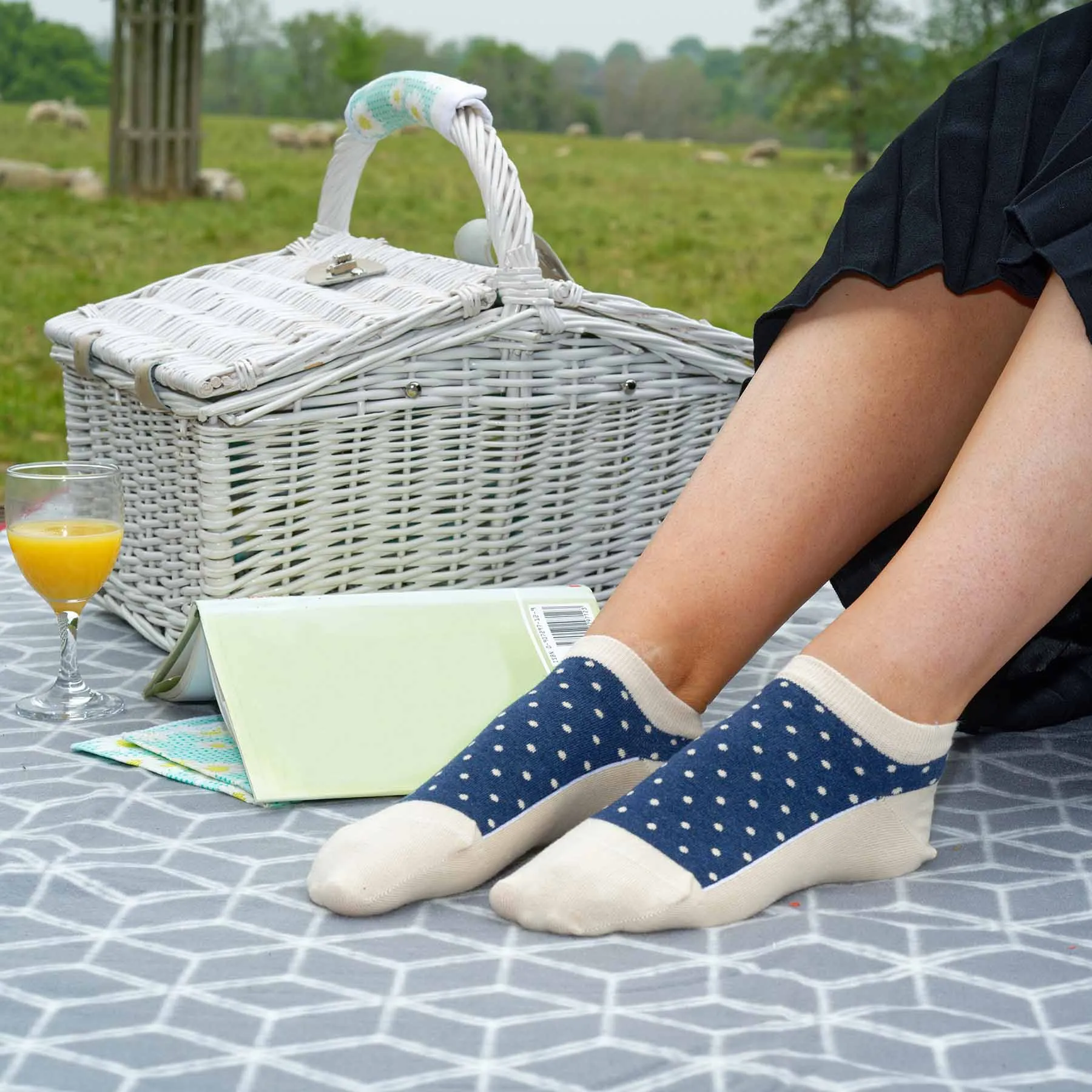 Polka Women's Organic Trainer Socks Bundle - Ocean & Beige