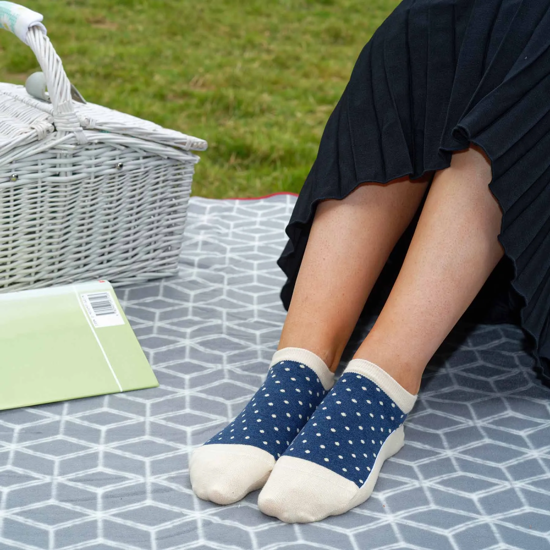 Polka Women's Organic Trainer Socks Bundle - Ocean & Beige