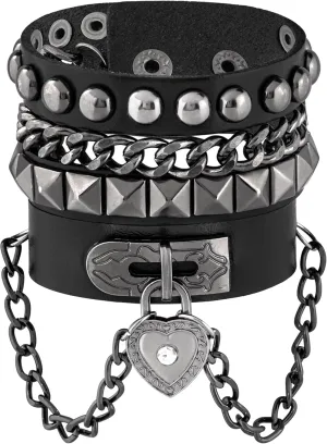Sacina Gothic Black PU Leather Heart Spike Cuff Bracelet, Emo Punk Grunge Bracelet, Goth Jewelry, Halloween Christmas Jewelry Gift for Women