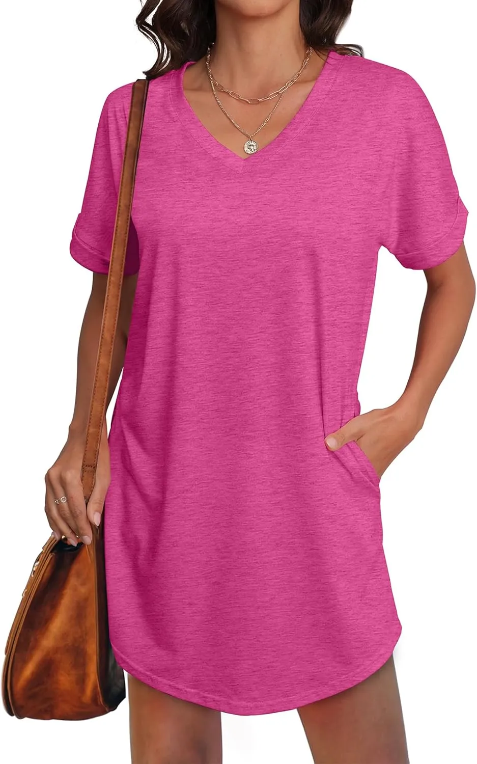 SAMPEEL Summer Dresses for Women Short Sleeve with Pockets T Shirt with Pockets