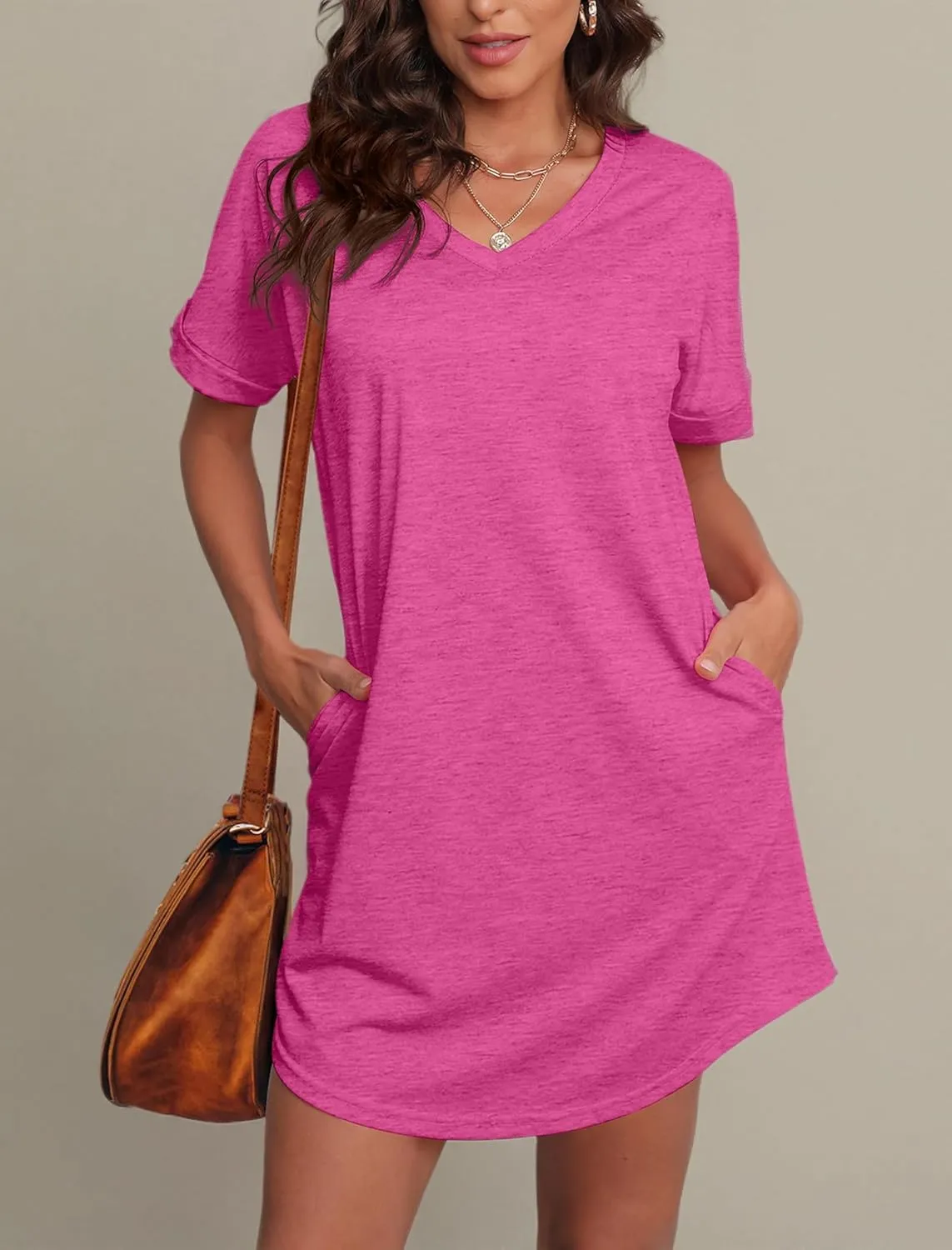 SAMPEEL Summer Dresses for Women Short Sleeve with Pockets T Shirt with Pockets