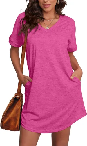 SAMPEEL Summer Dresses for Women Short Sleeve with Pockets T Shirt with Pockets