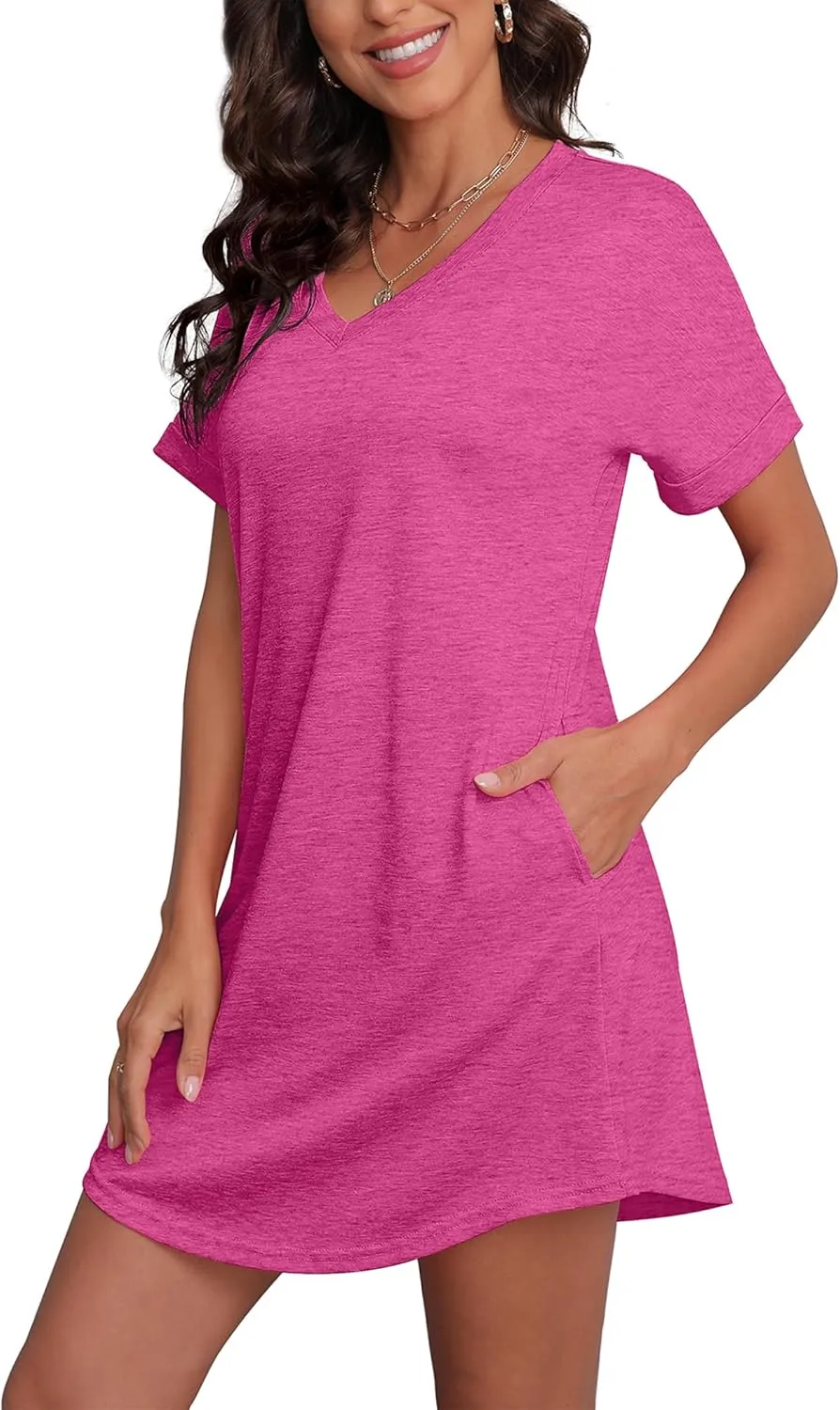 SAMPEEL Summer Dresses for Women Short Sleeve with Pockets T Shirt with Pockets