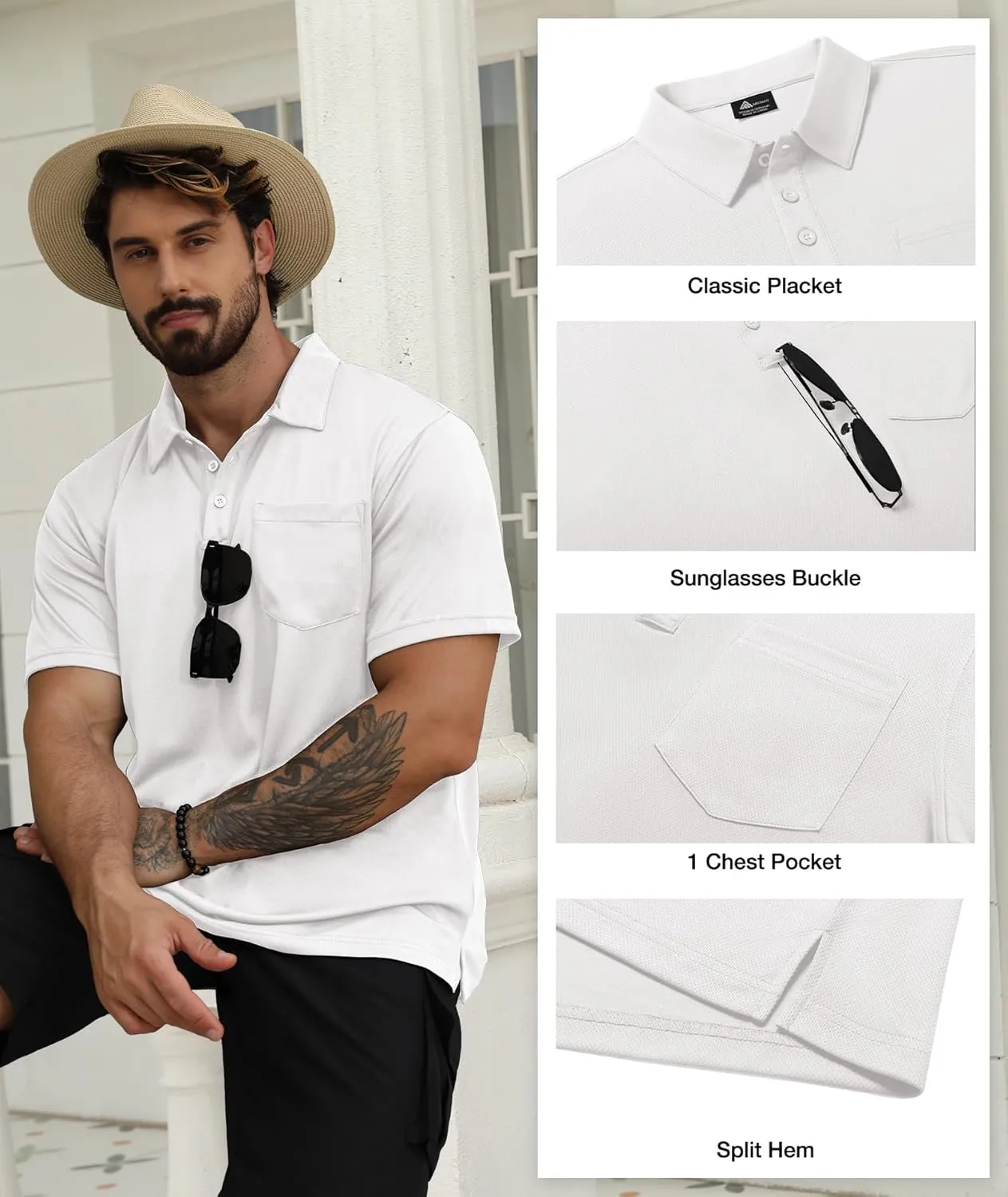 SCODI 5 Pack Mens Pocket Polo Shirts Short Sleeve Multipack Golf Shirt for Men Moisture Wicking Casual Athletic Work T-Shirts