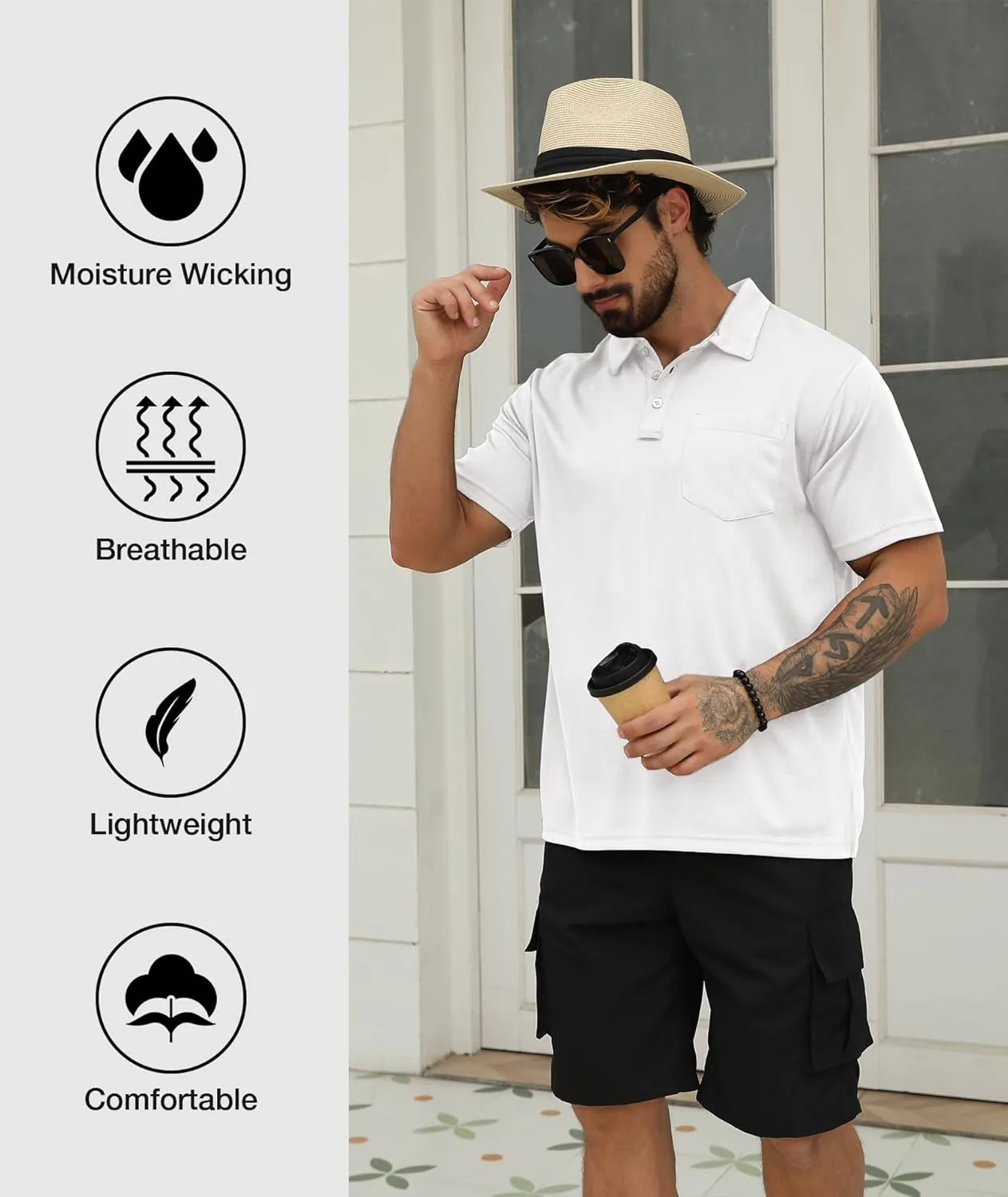 SCODI 5 Pack Mens Pocket Polo Shirts Short Sleeve Multipack Golf Shirt for Men Moisture Wicking Casual Athletic Work T-Shirts