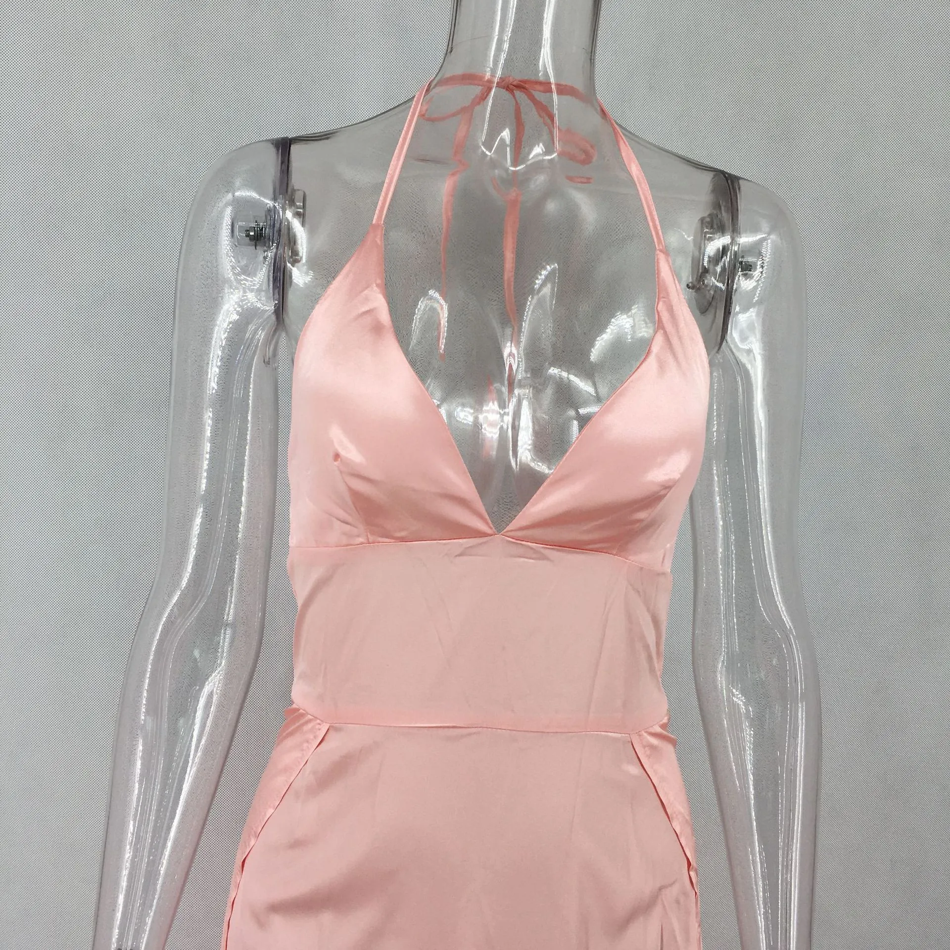 Sexy deep V backless sling and ground skirt dress