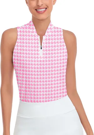 Soneven Women's Sleeveless Golf Shirts Printed Moisture Wicking V Neck Golf Polo Shirts Racerback Golf Tank Tops