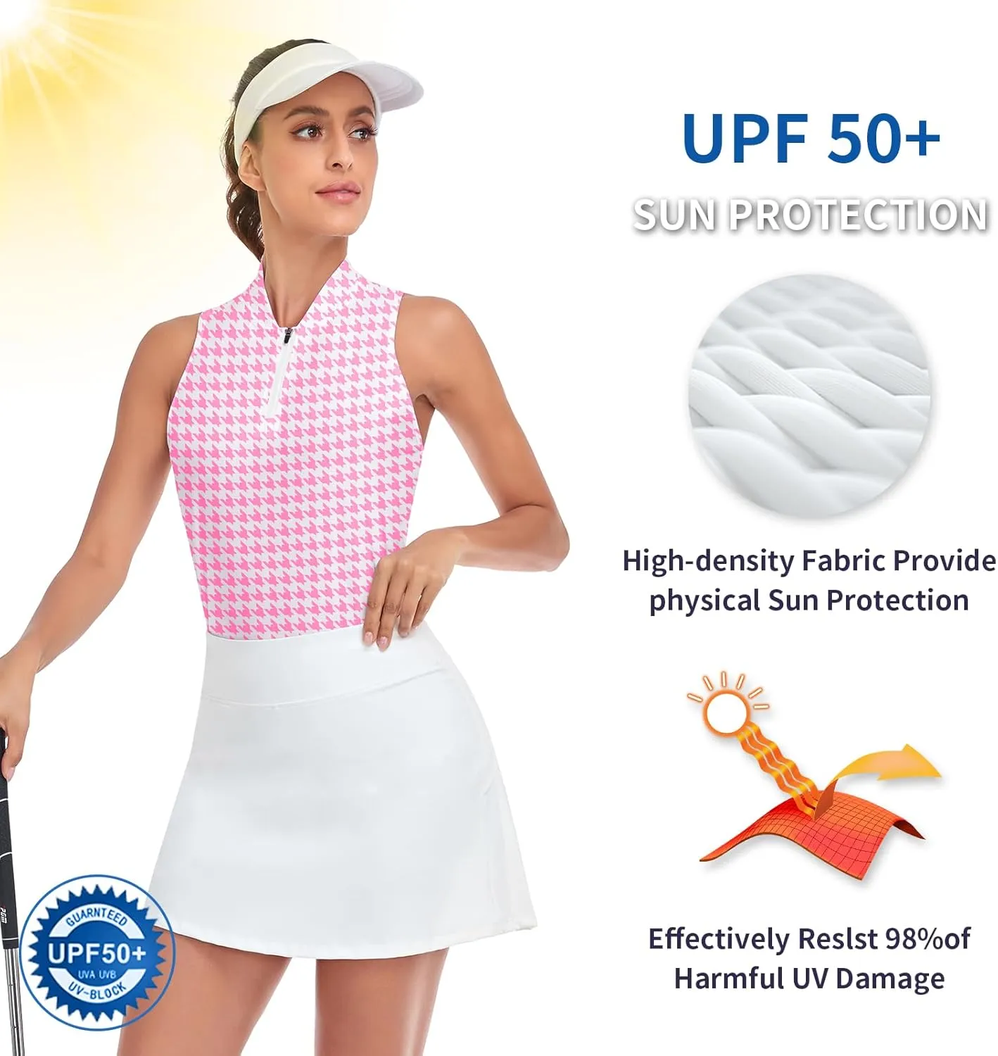 Soneven Women's Sleeveless Golf Shirts Printed Moisture Wicking V Neck Golf Polo Shirts Racerback Golf Tank Tops