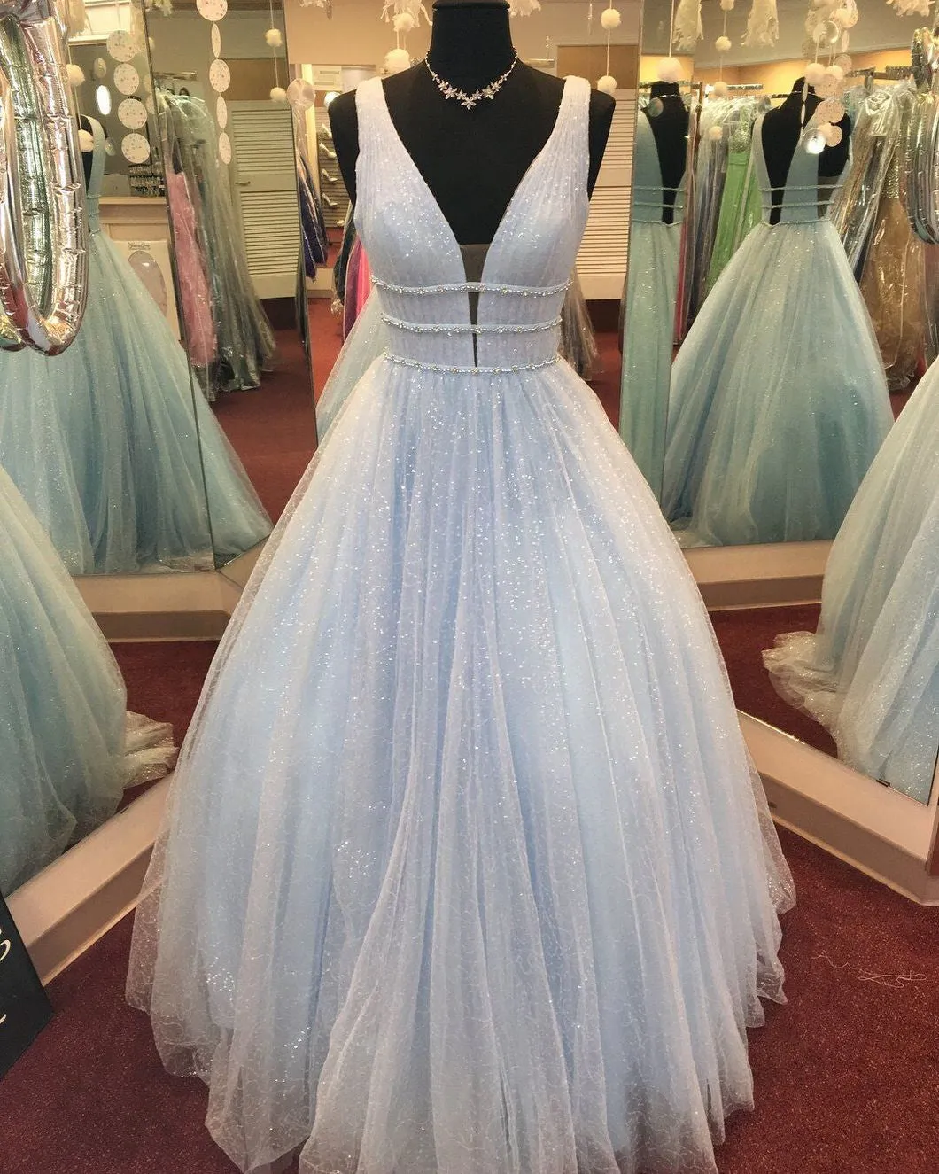 Sparkly A Line V Neck and V Back Yellow/Pink/Light Blue Long Prom, Yellow/Pink/Light Blue Formal, Evening