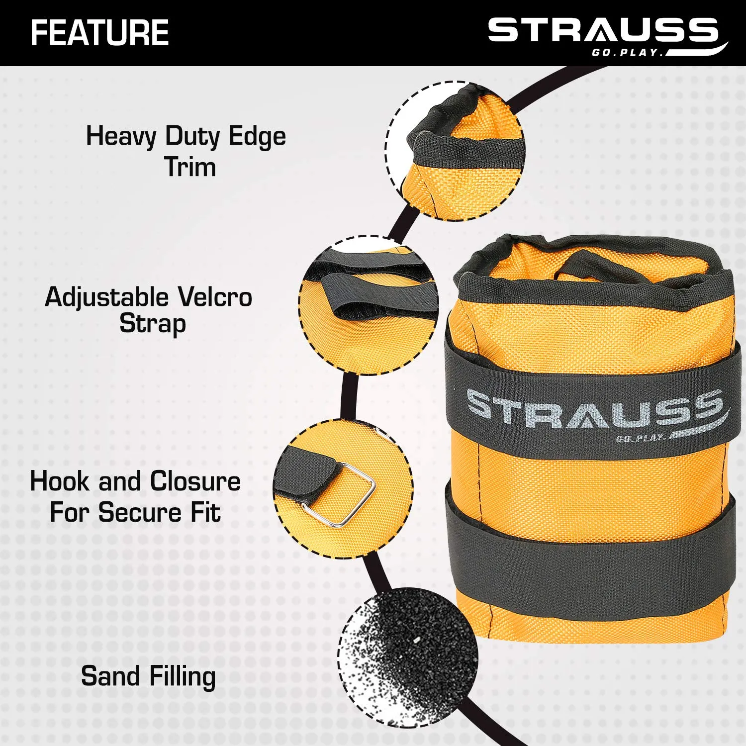 Strauss Adjustable Ankle/Wrist Weights 5 KG X 2 | Ideal for Walking, Running, Jogging, Cycling, Gym, Workout & Strength Training | Easy to Use on Ankle, Wrist, Leg, (Yellow)