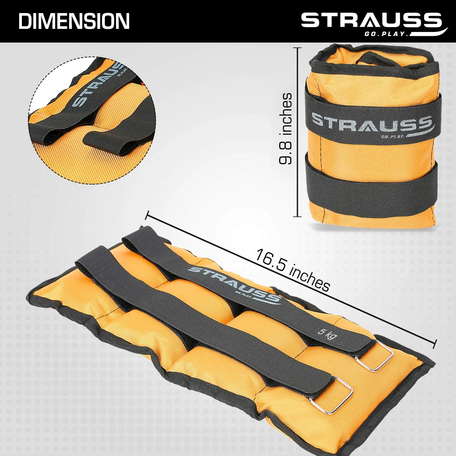 Strauss Adjustable Ankle/Wrist Weights 5 KG X 2 | Ideal for Walking, Running, Jogging, Cycling, Gym, Workout & Strength Training | Easy to Use on Ankle, Wrist, Leg, (Yellow)