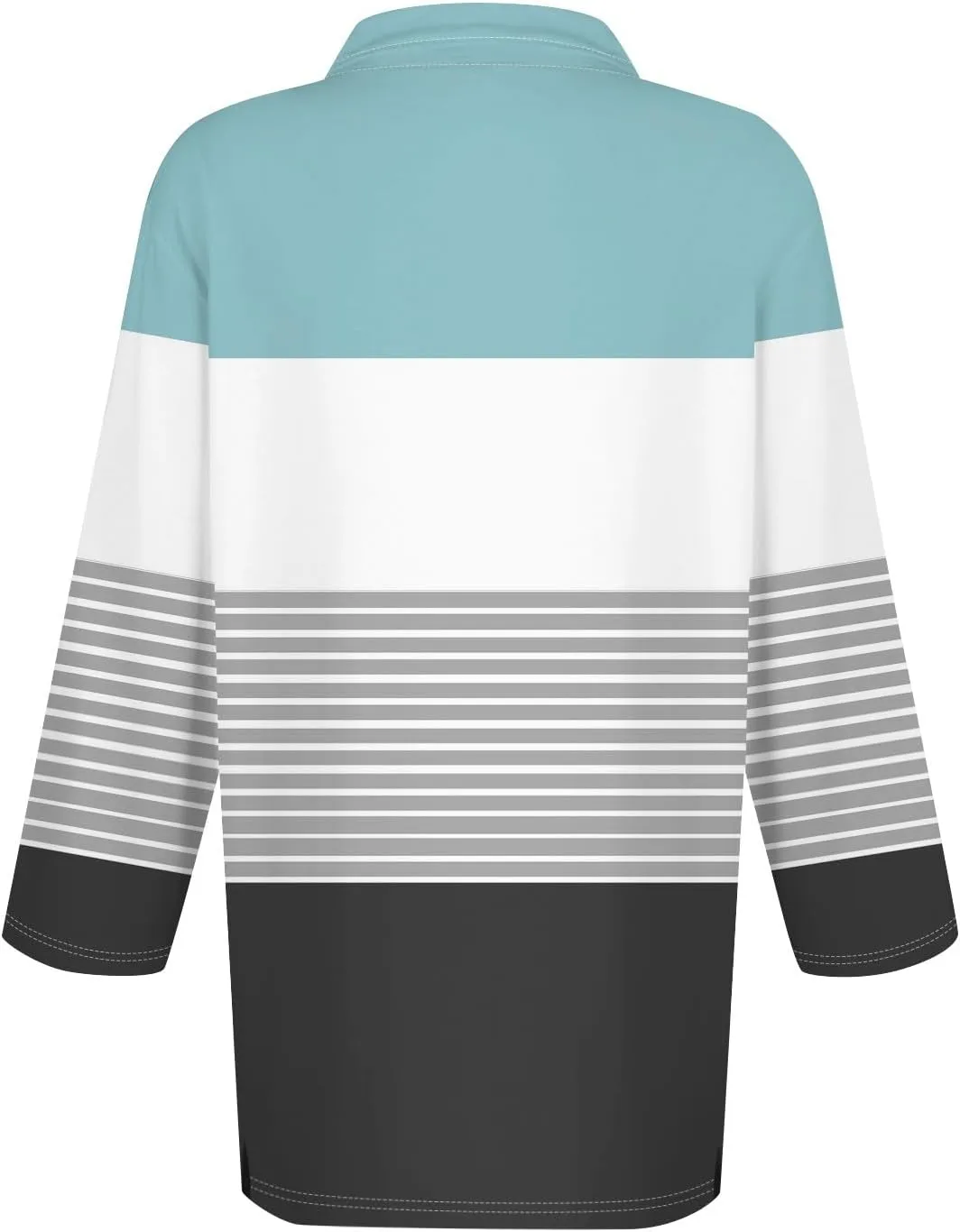 Striped Button Down Shirt Women,3/4 Sleeve Tops V Neck Work Polo Blouses Dressy Casual Collared Elbow Sleeve Tunic