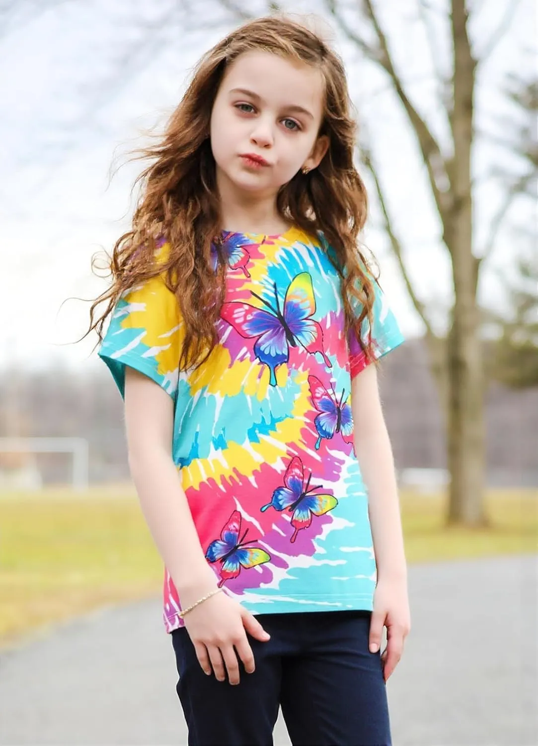 SunFoucs Girls Kids Shirts Size 5-12 Tie Dye Casual Tshirt Short Sleeve Crewneck Tee Top