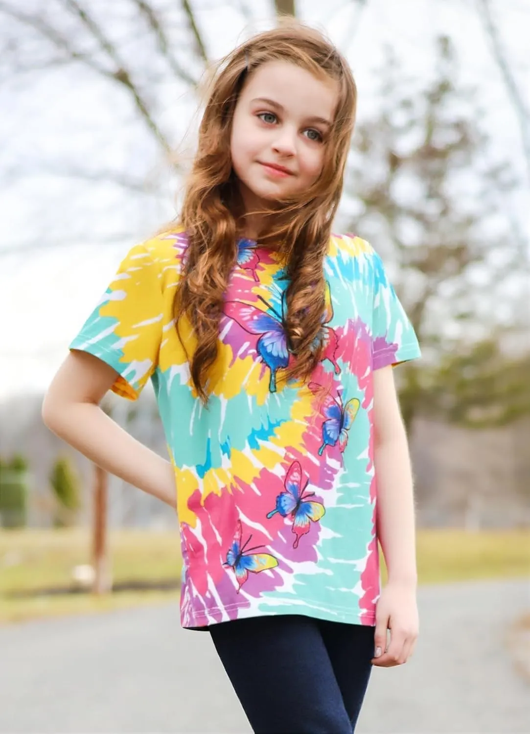 SunFoucs Girls Kids Shirts Size 5-12 Tie Dye Casual Tshirt Short Sleeve Crewneck Tee Top