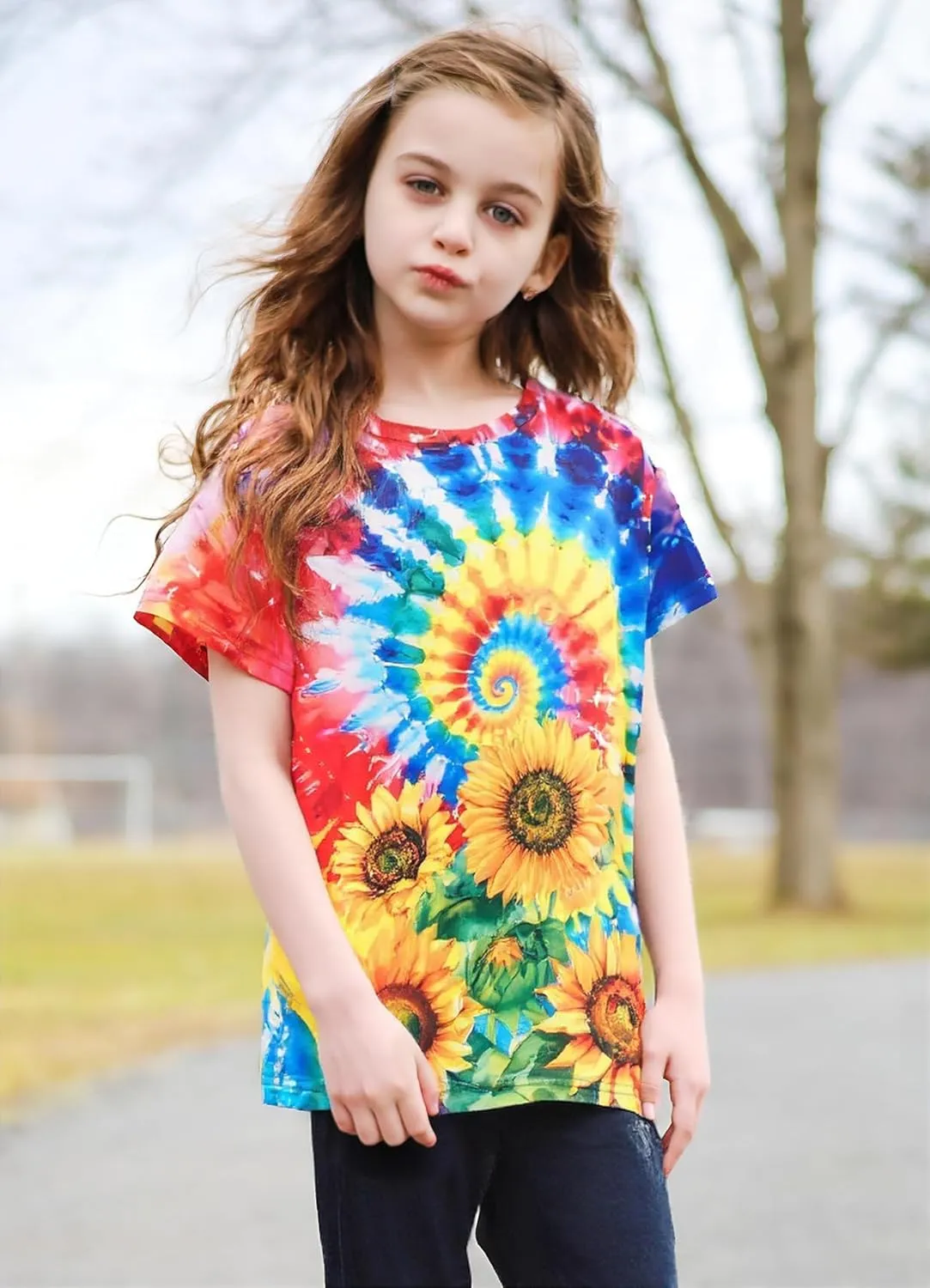 SunFoucs Girls Kids Shirts Size 5-12 Tie Dye Casual Tshirt Short Sleeve Crewneck Tee Top