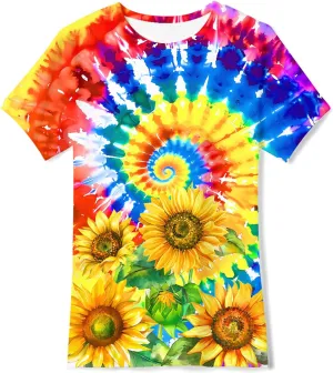 SunFoucs Girls Kids Shirts Size 5-12 Tie Dye Casual Tshirt Short Sleeve Crewneck Tee Top