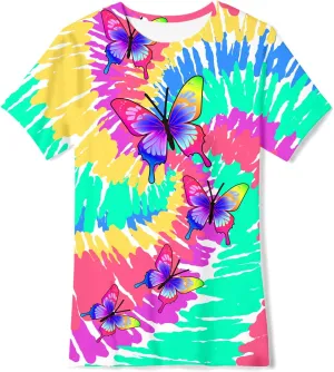 SunFoucs Girls Kids Shirts Size 5-12 Tie Dye Casual Tshirt Short Sleeve Crewneck Tee Top