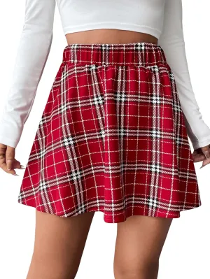 SweatyRocks Women's Casual High Waist Plaid A Line Pleated Mini Skirt