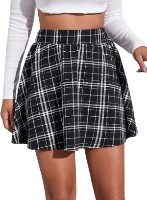 SweatyRocks Women's Casual High Waist Plaid A Line Pleated Mini Skirt