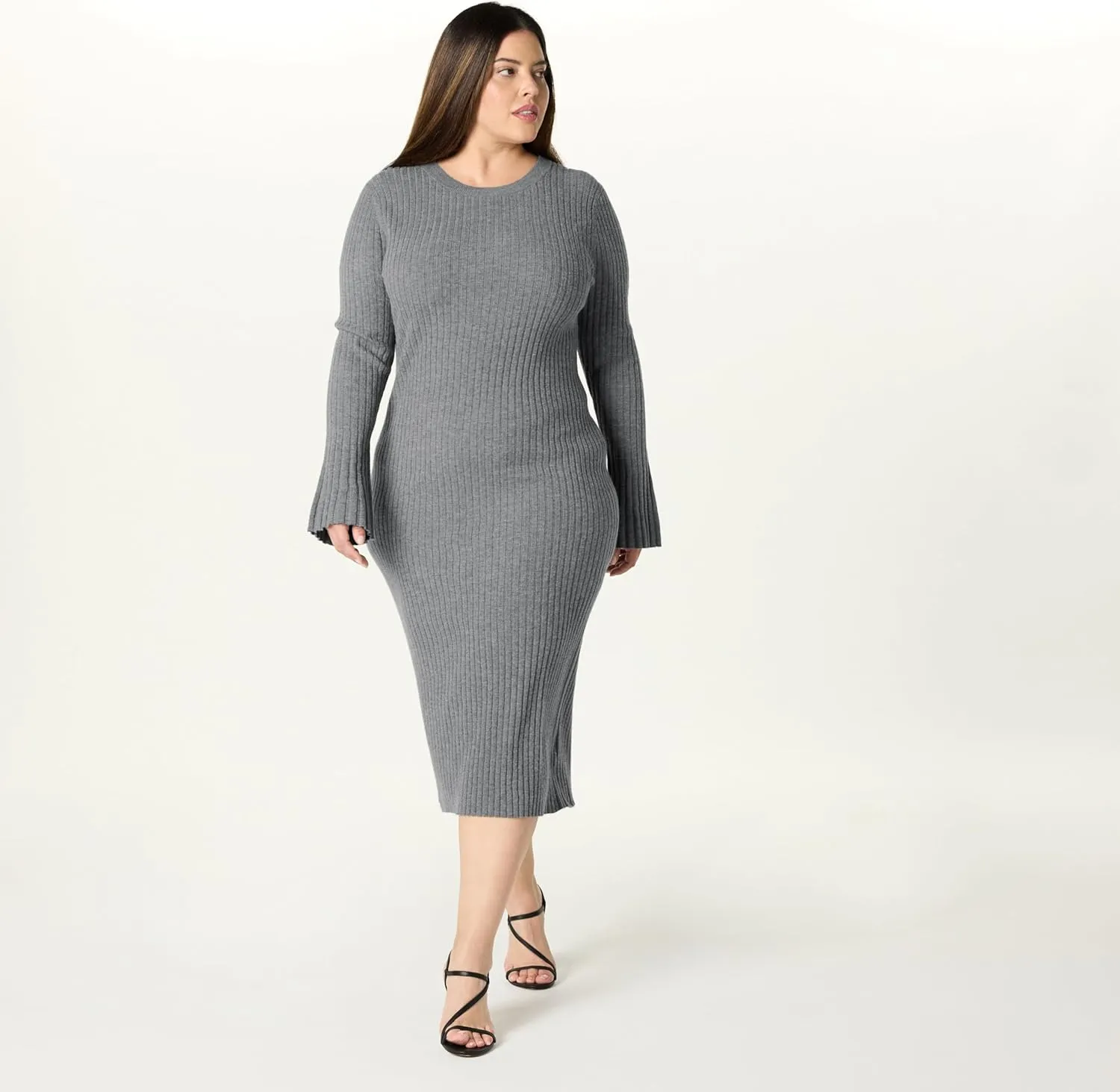 The Drop Women's Fernanda Bell Sleeve Ribbed Sweater Dress