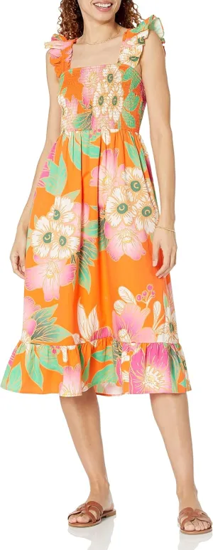 The Drop Women's Kimi Ruffled Shoulder Smocked Midi Dress