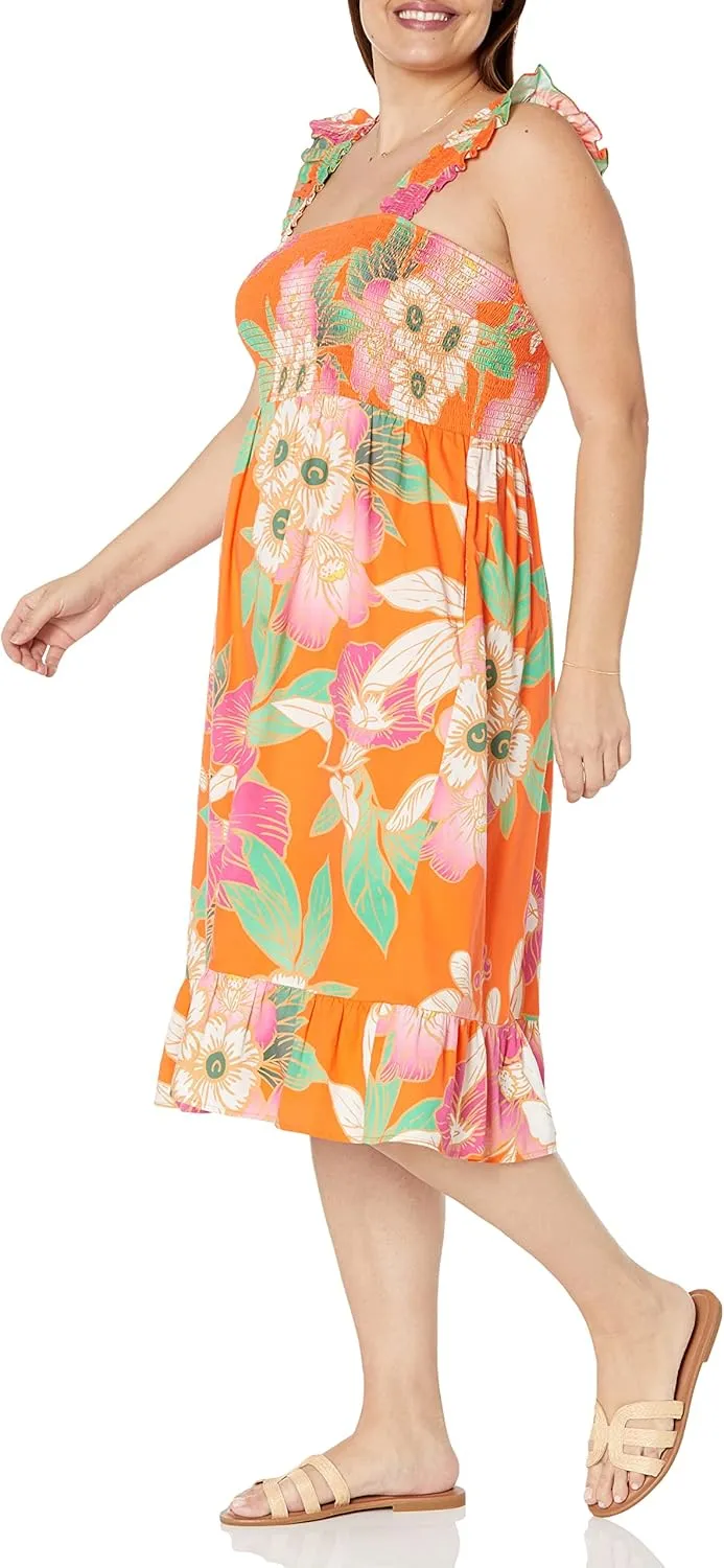 The Drop Women's Kimi Ruffled Shoulder Smocked Midi Dress