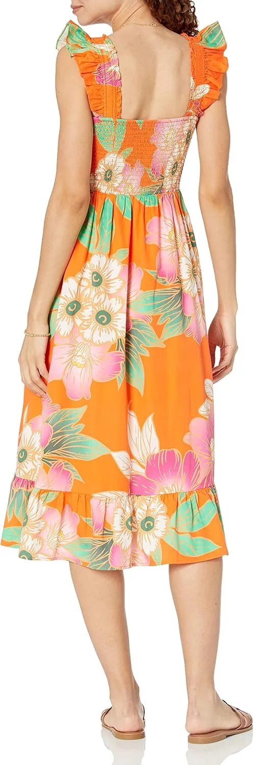 The Drop Women's Kimi Ruffled Shoulder Smocked Midi Dress