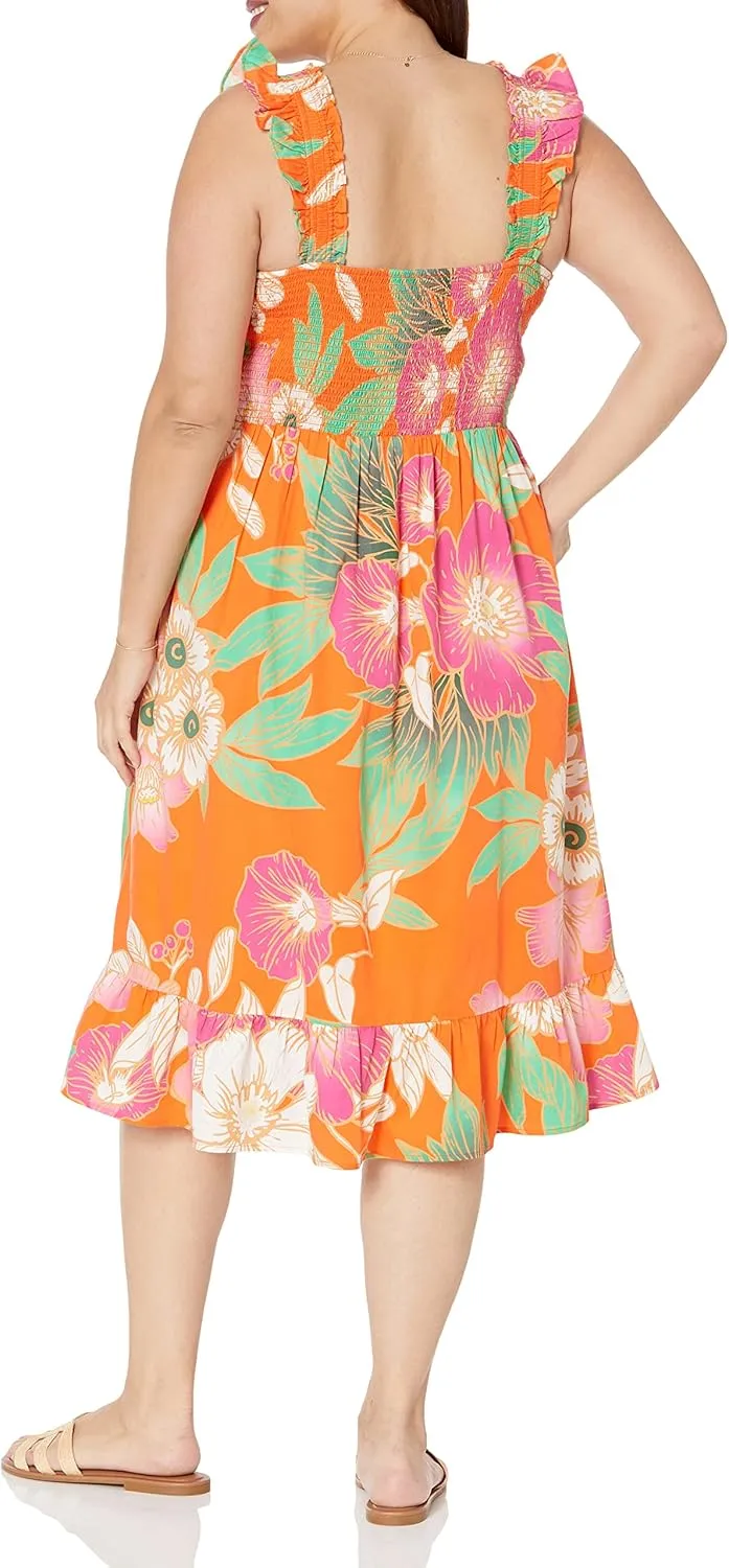 The Drop Women's Kimi Ruffled Shoulder Smocked Midi Dress